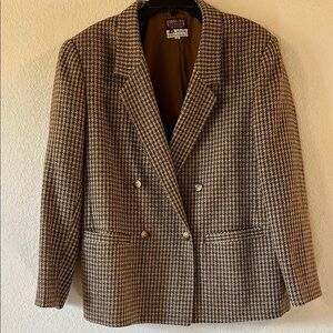 Houndstooth wool blend blazer jacket